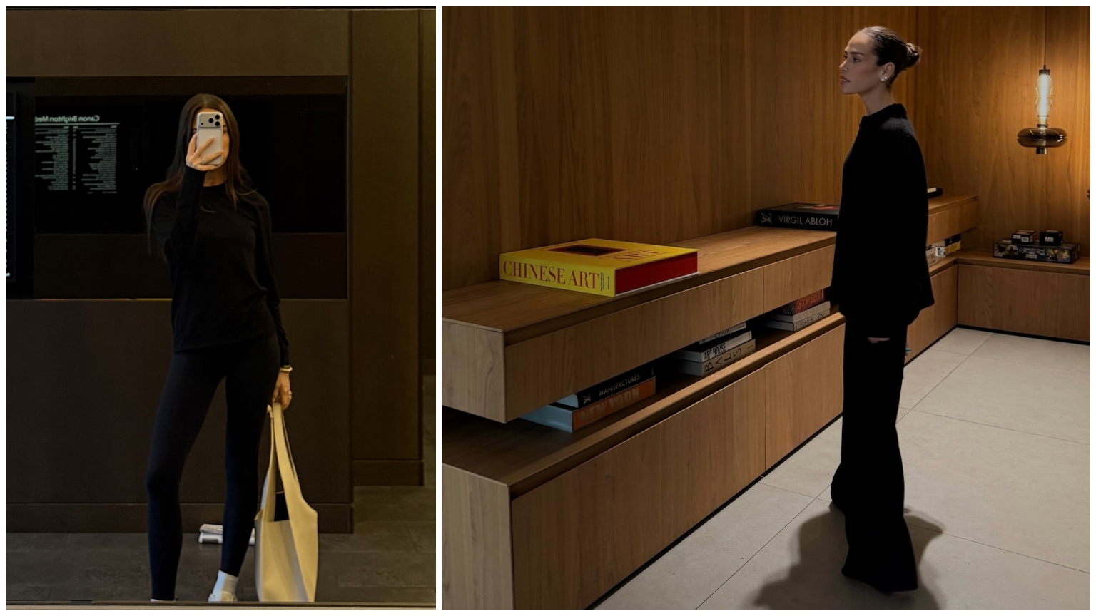 split image of Kira Mackenzie Jackson wearing all black 