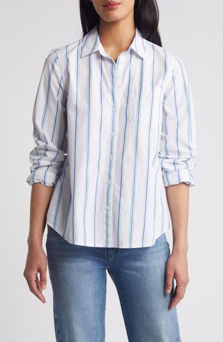 Stripe Cotton Poplin Button-Up Shirt