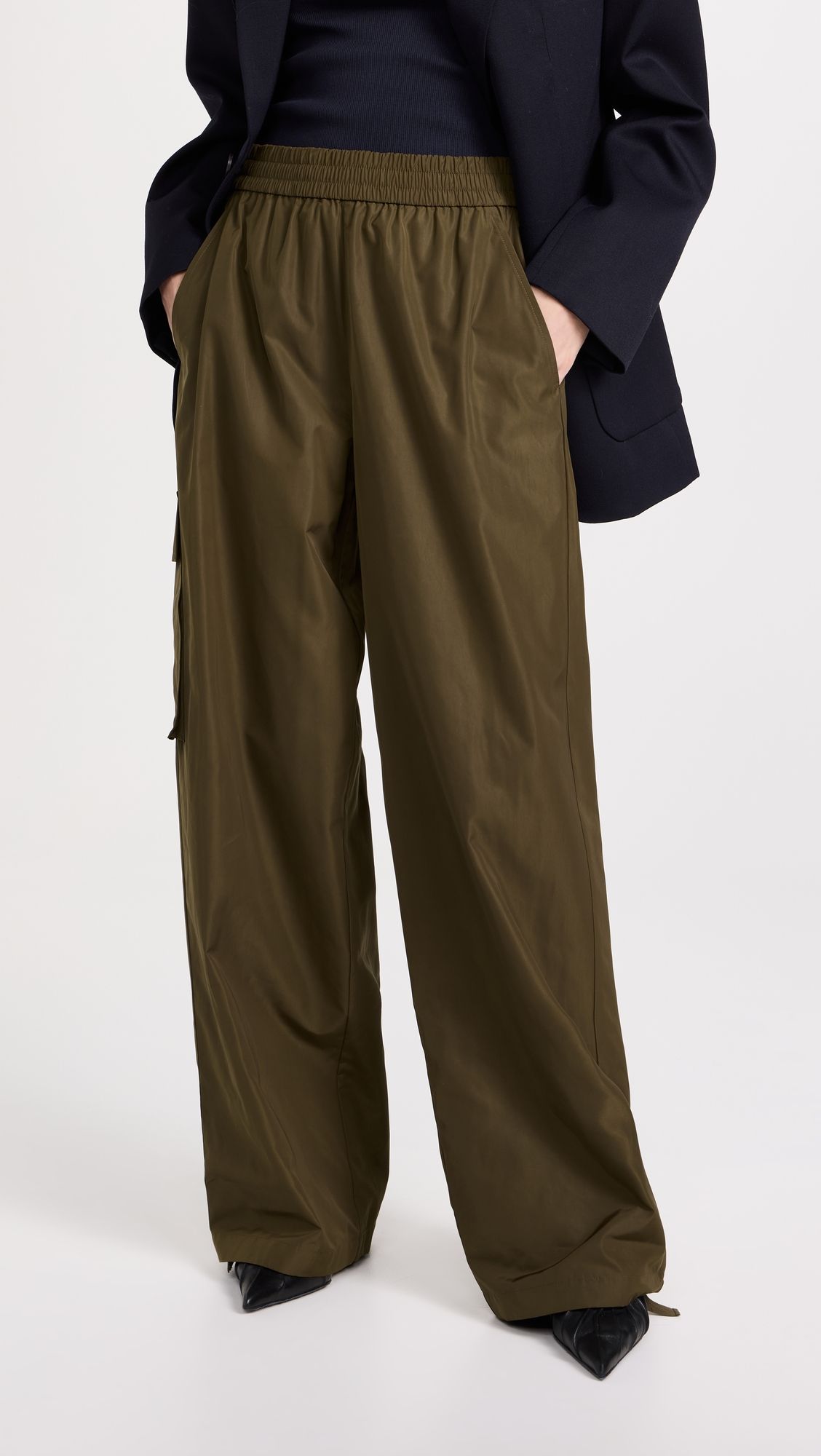 Italian Sporty Nylon Wide Leg Pull On Pants