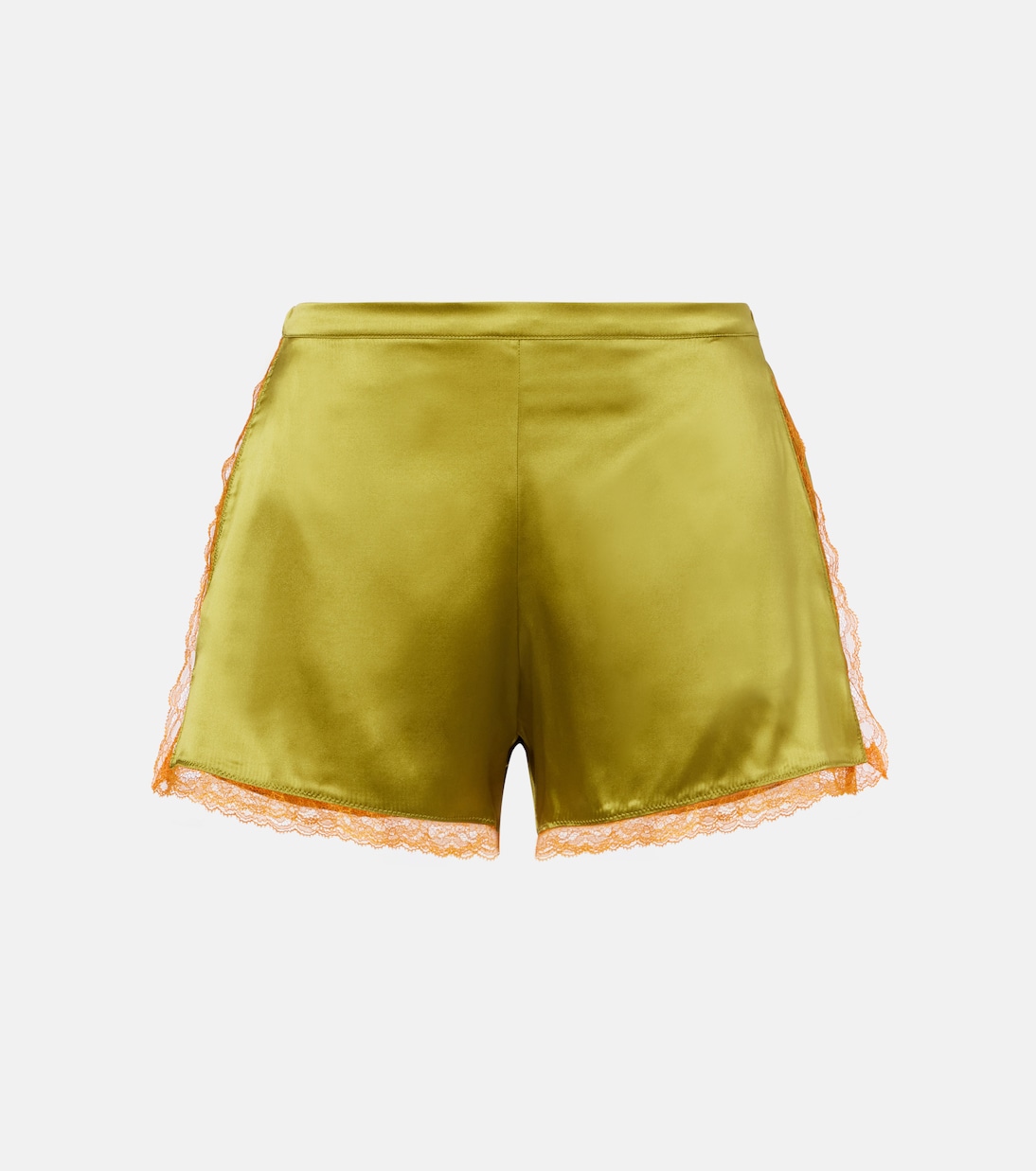 Shorts de cetim de mistura de seda com renda