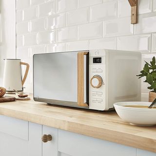 Swan Nordic Digital Microwave in white on kitchen counter