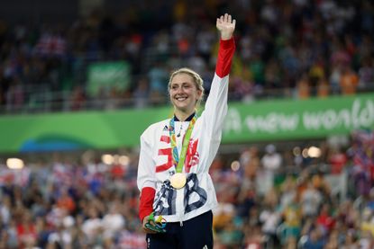 Laura Kenny with her gold medal at the Rio 2016 Olympics