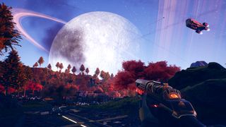 The Outer Worlds promotional screenshot showing a planet with rings