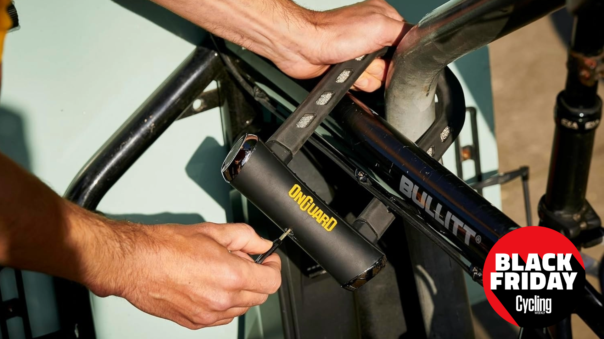 Man attaches bike lock to bike