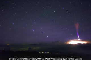 The Gemini Observatory cloud cam on Mount Kea in Hawaii captured imagery of jet lightning, also known as gigantic jets. Enhanced using Adobe Premiere and Photoshop by Frankie Lucena.