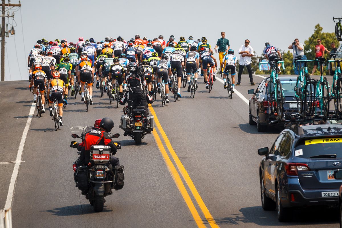 The peloton climbs durng stage 4 at the Tour of Utah