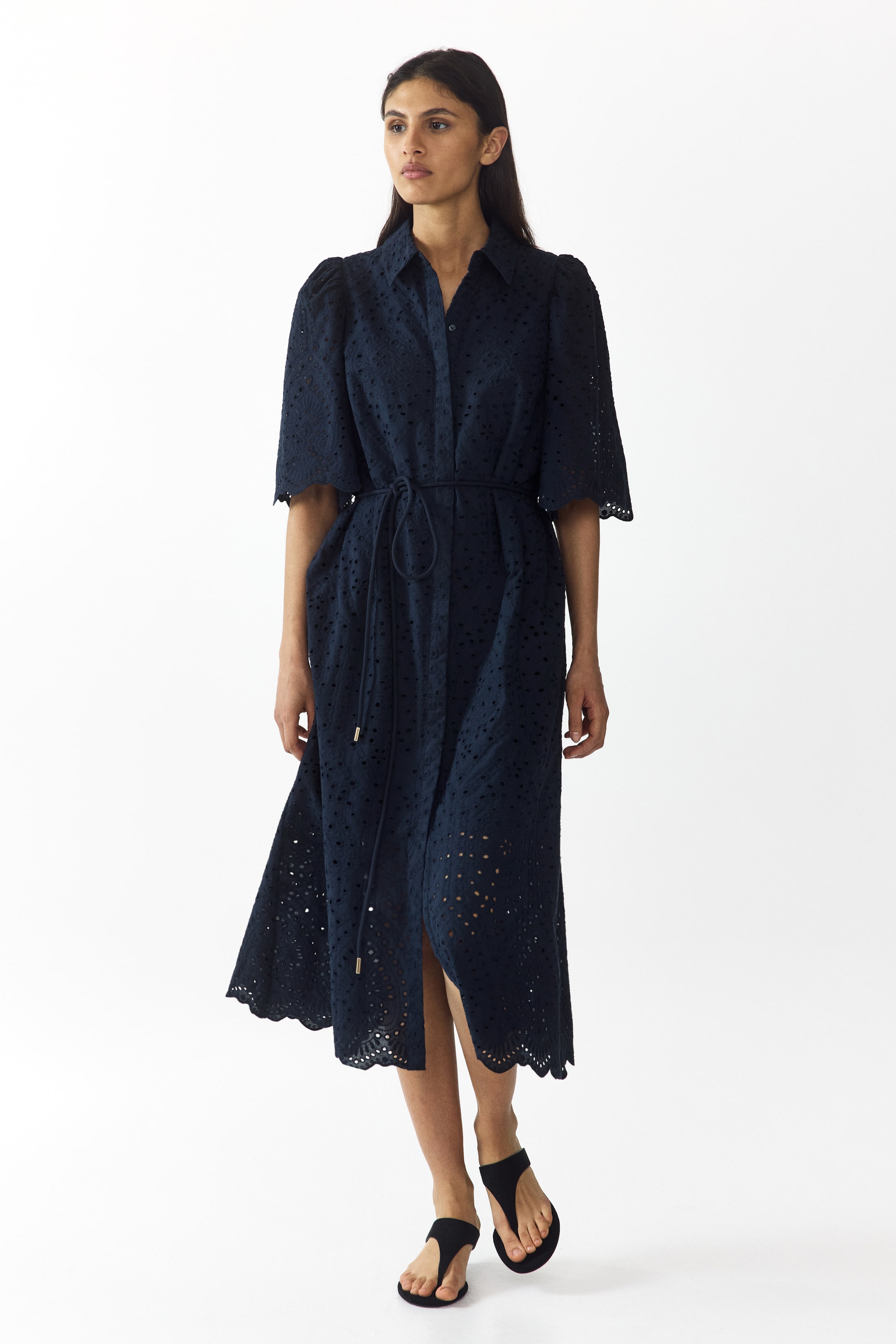 Broderie-Anglaise Cotton Shirt Dress