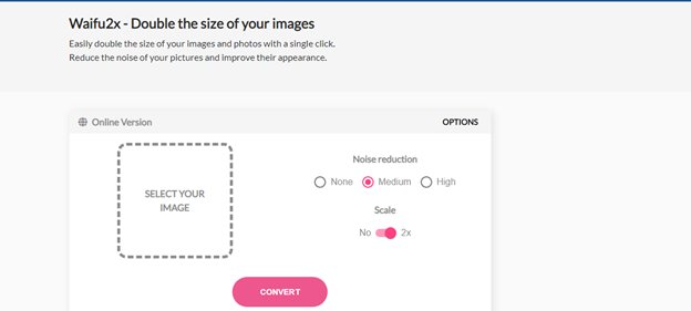Website screenshot for Waifu2x