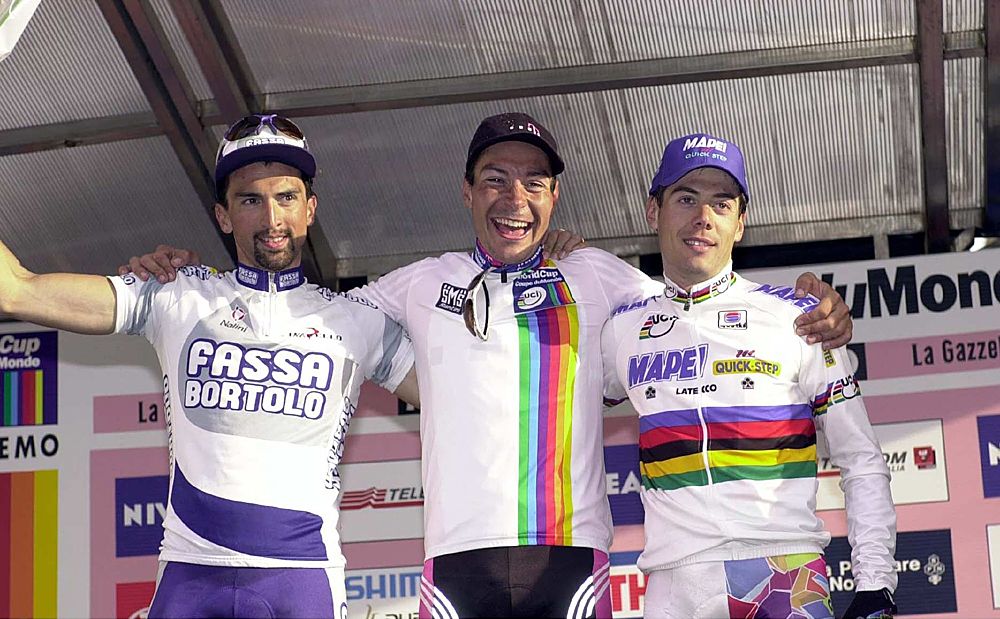 The 2000 Milan-San Remo podium: Fabio Baldato, Erik Zabel and Oscar Freire