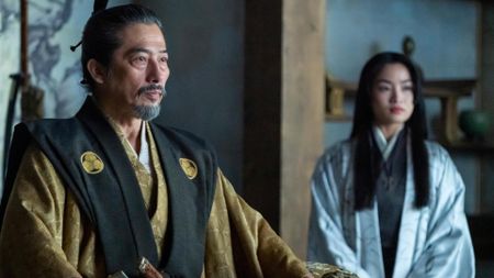 Hiroyuki Sanada and Anna Sawai in Shōgun