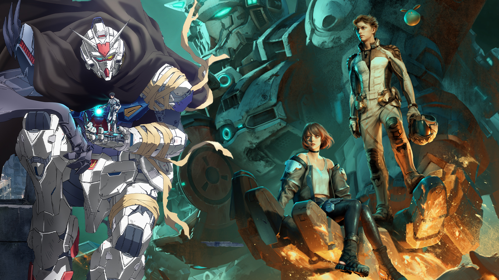 Screens and art for an anime mech game