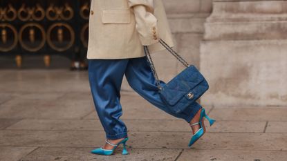 Fashion week attendees wear heeled mules in Paris