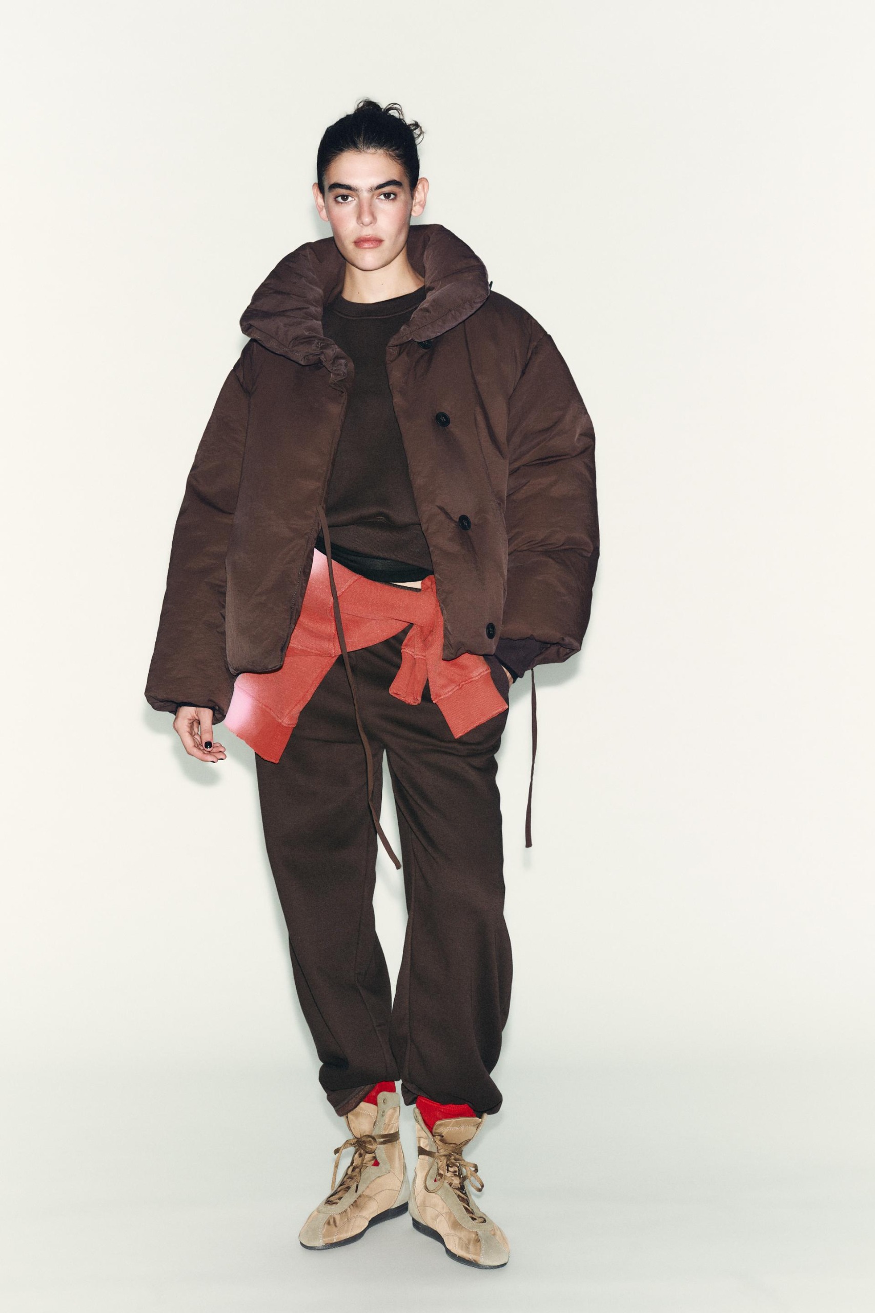 Short Quilted Water-Repellent Anorak - Dark Brown - Xs-S