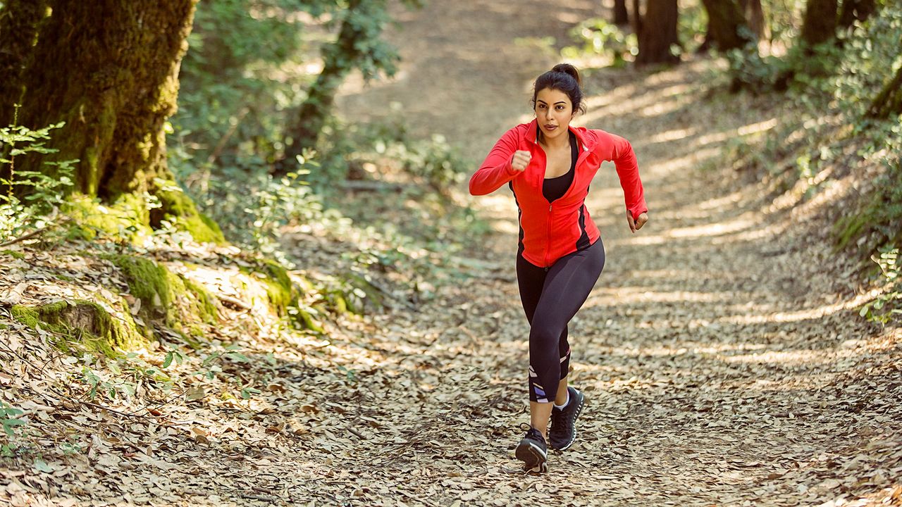 Woman out trail running