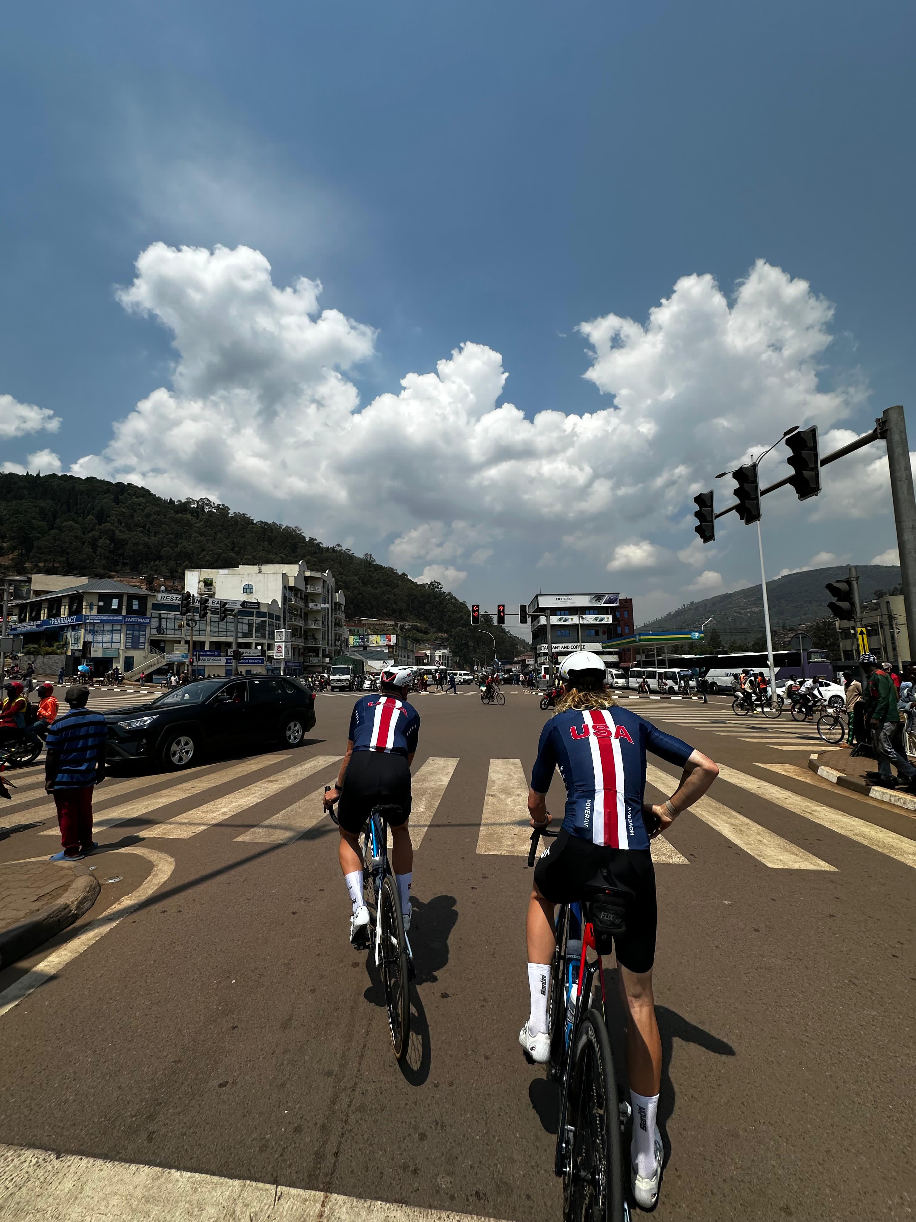 The US World Championship men&#039;s squad on a training ride