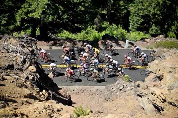 Riders begin the first climb of the day which had many switchbacks.