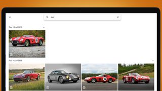 A laptop screen showing Google Photos' smart searching tools