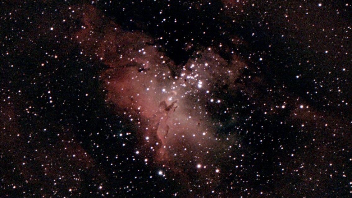 Eagle nebula (M16) captured by Stellina with 168 stacked images each with ten second exposure.