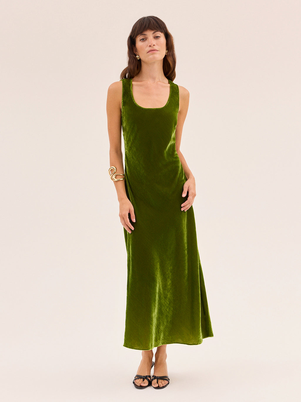 Elise Olive Velvet Dress