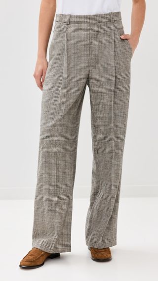 Vince High Rise Wool Blend Plaid Trousers