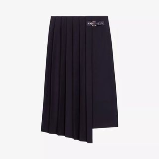 MAJE Buckle-embellished pleated stretch wool-blend midi skirt