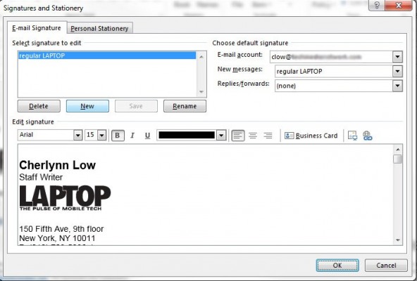 microsoft outlook 2013 create new email signature