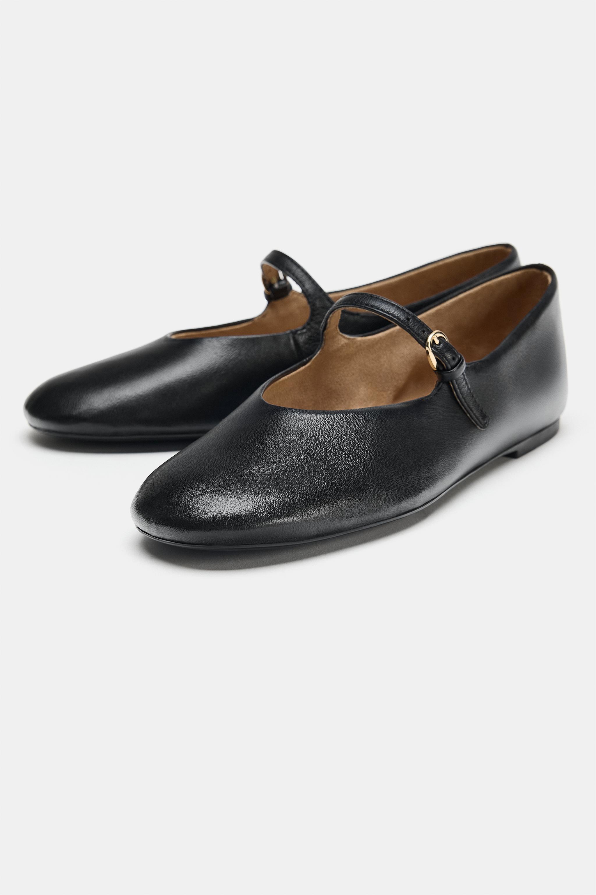 Leather Ballet Flats - Black - 5