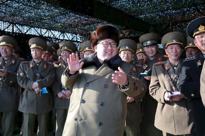 Kim Jong Un looking pleased.