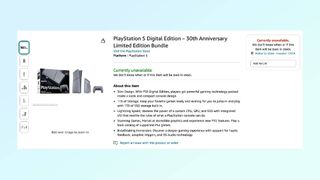 Amazon list page for the PS5 Slim 30th Anniversary Bundle