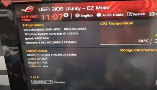Asus ROX Maximus Z690 Apex BIOS showing DDR4 support