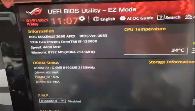 Asus ROX Maximus Z690 Apex BIOS showing DDR4 support