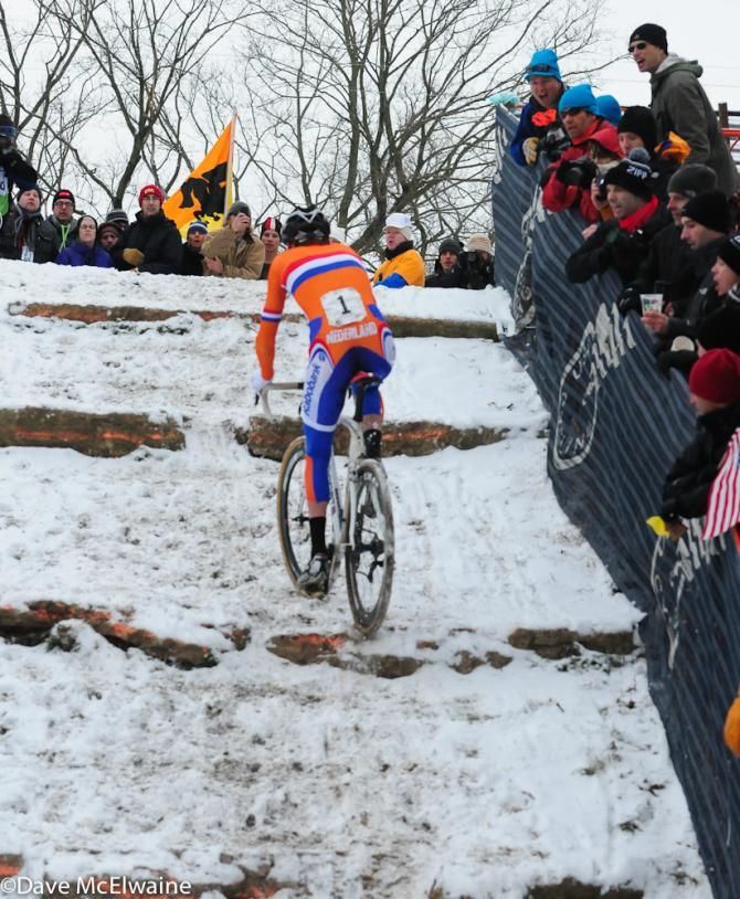 Mathieu van der Poel (NED) nearly made it up the limestone steps without getting off his bike