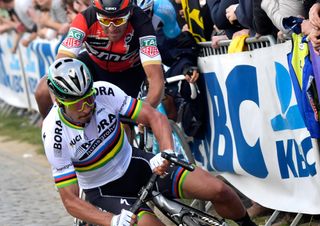 Peter Sagan, Greg Van Avermaet and Oliver Naesen hit the deck during Tour of Flanders