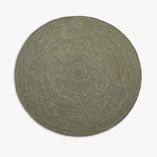 John Lewis round green jute rug.
