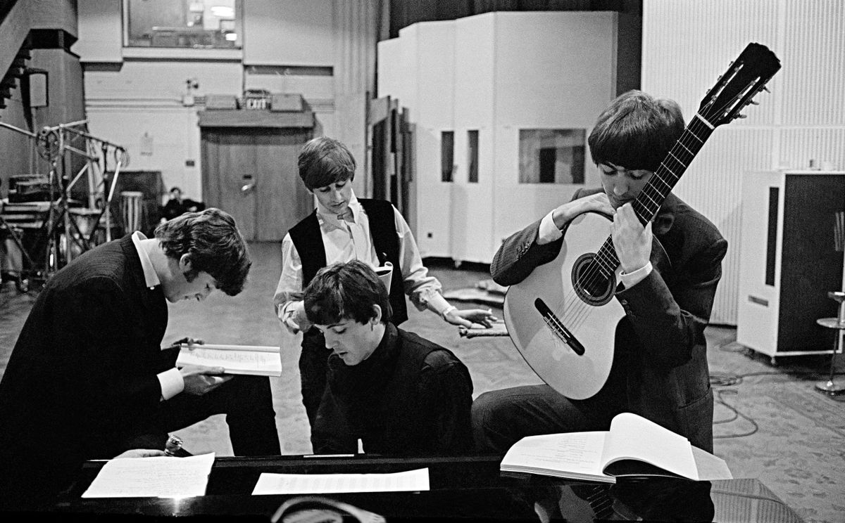 The Beatles in EMI Recording Studios, later renamed Abbey Road Studios. 1964. David Hurn, Magnum Photos