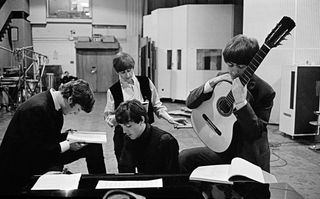 The Beatles in EMI Recording Studios, later renamed Abbey Road Studios. 1964. David Hurn, Magnum Photos