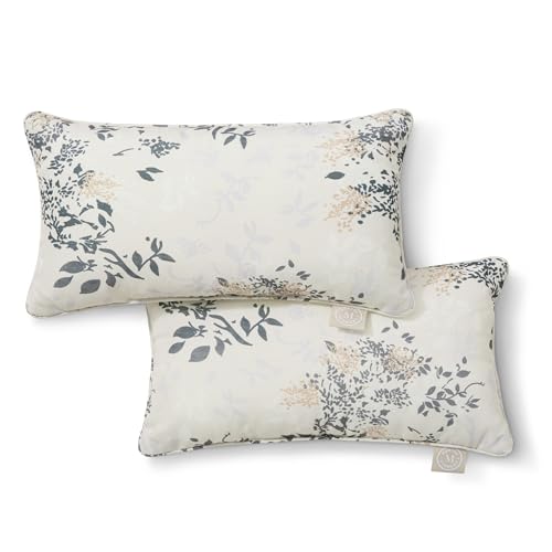Martha Stewart Charming Foliage Indoor Outdoor Decorative Lumbar Pillow 2-Pack Set, Uv Fade Resistant, Water Repellent, Printed Floral Design, 11"x18", Warm Grey