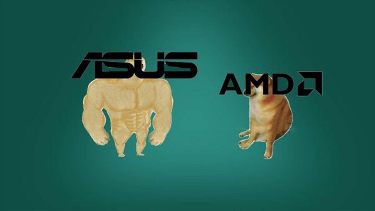 shiba inu meme with the Asus and AMD logos