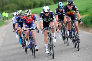Nathan Haas (Dimension Data) in the lead group near the end of Amstel Gold