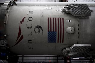 Close-up of the first stage of the Falcon 9 rocket that SpaceX landed during an orbital launch on Dec. 21, 2015.