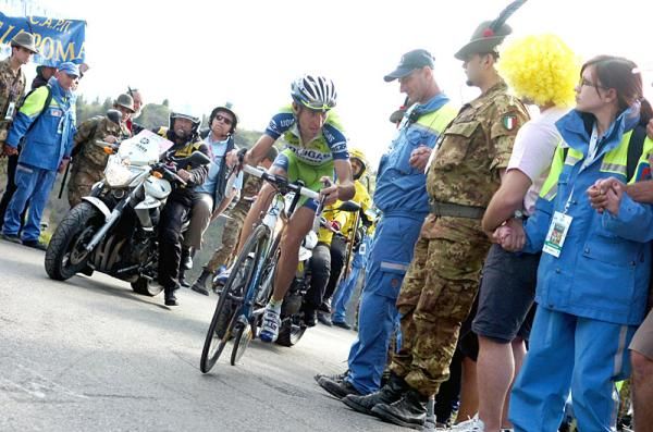 Vincenzo Nibali (Liquigas - Doimo) rounds a switchback on the Monte Zoncolan.