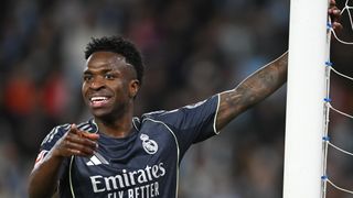 Vinicius Junior of Real Madridreacts during the LaLiga EA Sports match between RC Celta de Vigo and Real Madrid CF at Estadio Abanca-Balaidos on March 06, 2026 in Vigo, Spain. 
