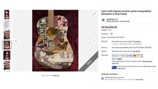 A screenshot of the eBay page for the Taylor Swift guitar that was smashed at the Ellis County Wild Game Dinner auction