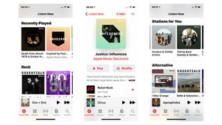 Apple Music screenshots that show recommendations and station suggestions.