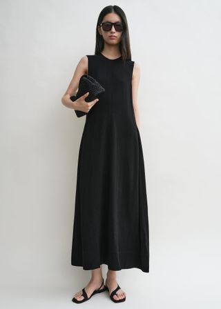 Woven Stripe Dress Black