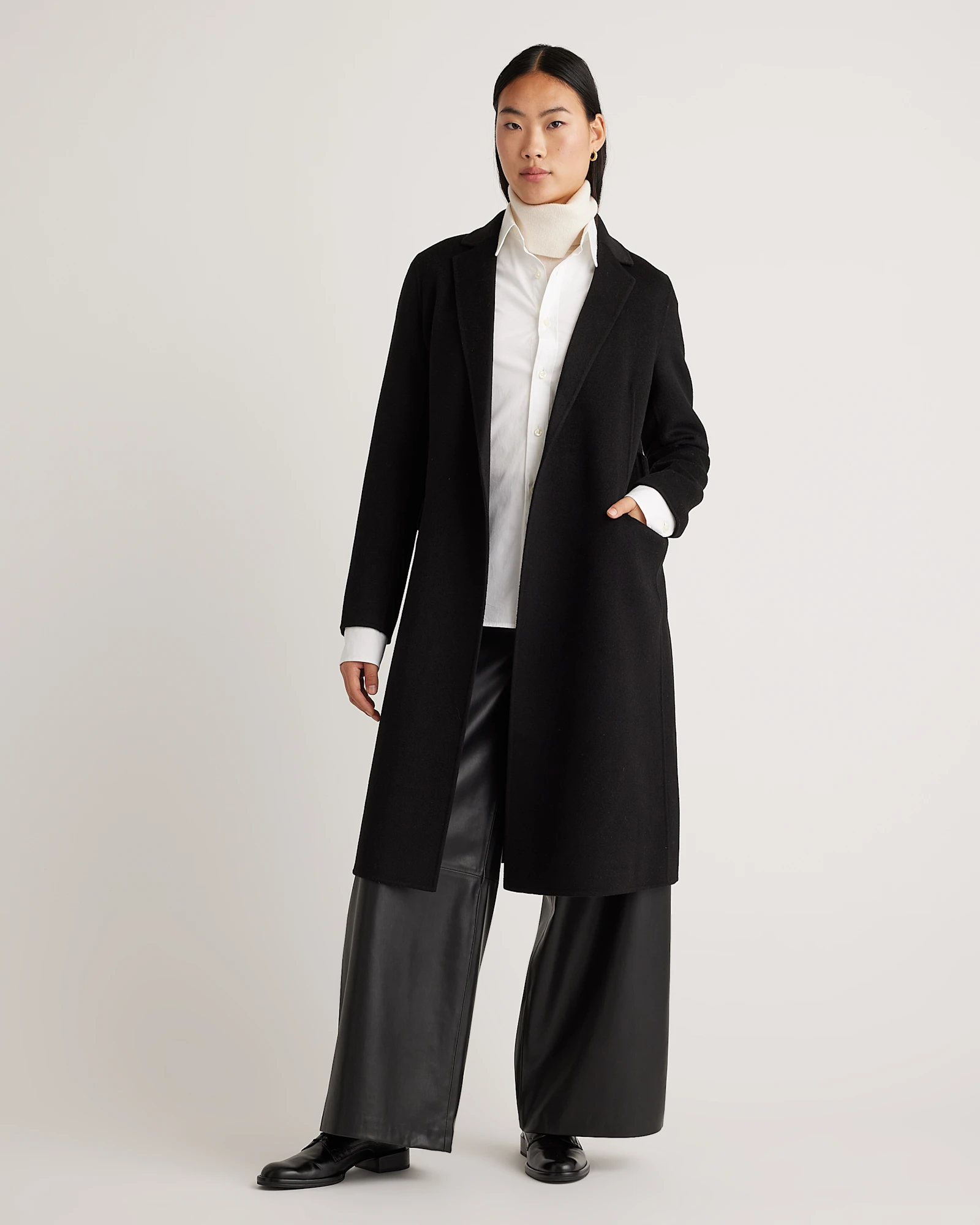 100% Mongolian Cashmere Double-Faced Wrap Coat in Black
