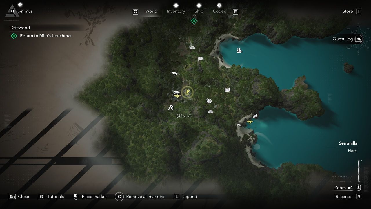 Black Flag Mayan stones: A map showing the location of a Mayan stone/stele on Isla Providencia in Serranilla.