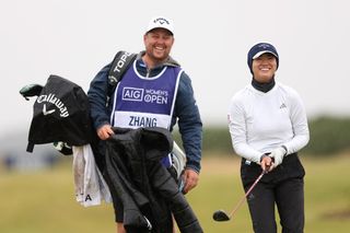 Rose Zhang and caddie Olly Brett at the 2024 AIG Women's Open at St Andrews