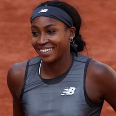 Coco Gauff wore a custom tennis dress from New Balance, alongside chunky sneakers at the 2026 French Open