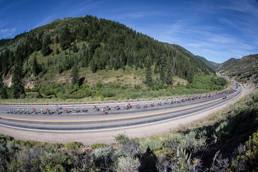 Riders string out as they hit the first KOM